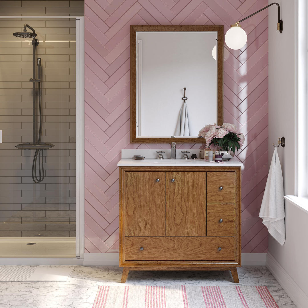 Bleeker Solid Wood Bathroom Vanity with Pre-Installed Oval Porcelain Sink - Chocolate - 36"