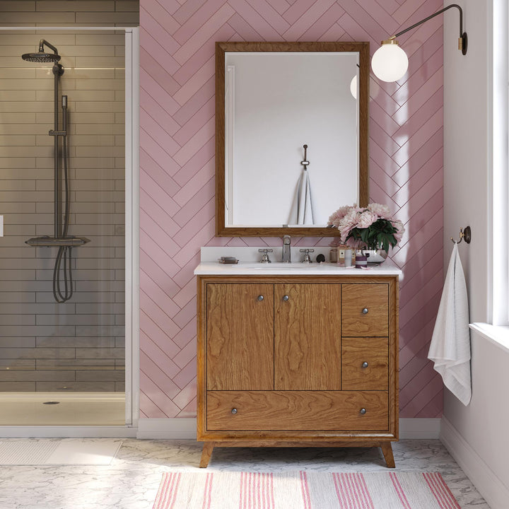 Bleeker Solid Wood Bathroom Vanity with Pre-Installed Oval Porcelain Sink - Chocolate - 36"