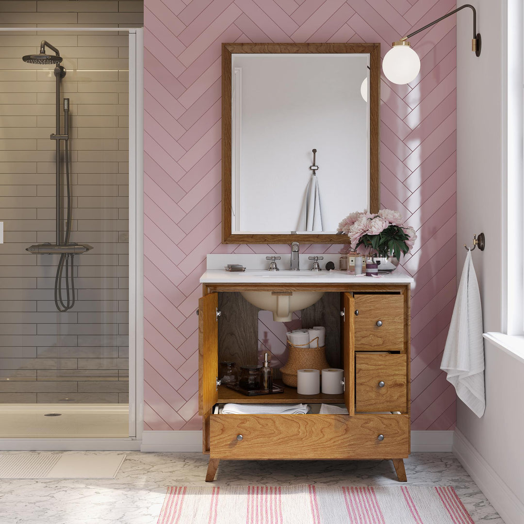 Bleeker Solid Wood Bathroom Vanity with Pre-Installed Oval Porcelain Sink - Chocolate - 36"