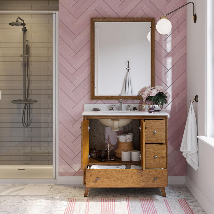 Bleeker Solid Wood Bathroom Vanity with Pre-Installed Oval Porcelain Sink - Chocolate - 36"