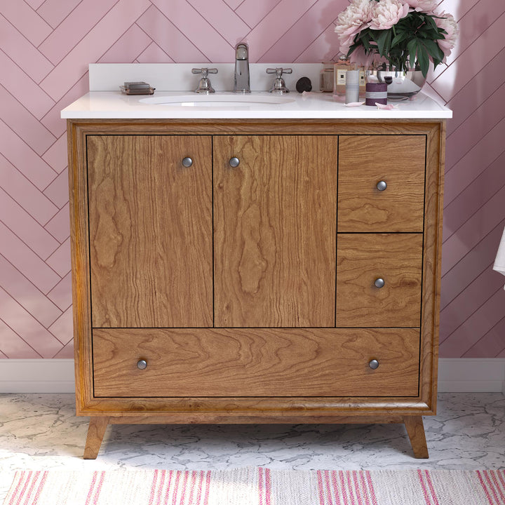 Bleeker Solid Wood Bathroom Vanity with Pre-Installed Oval Porcelain Sink - Chocolate - 36"