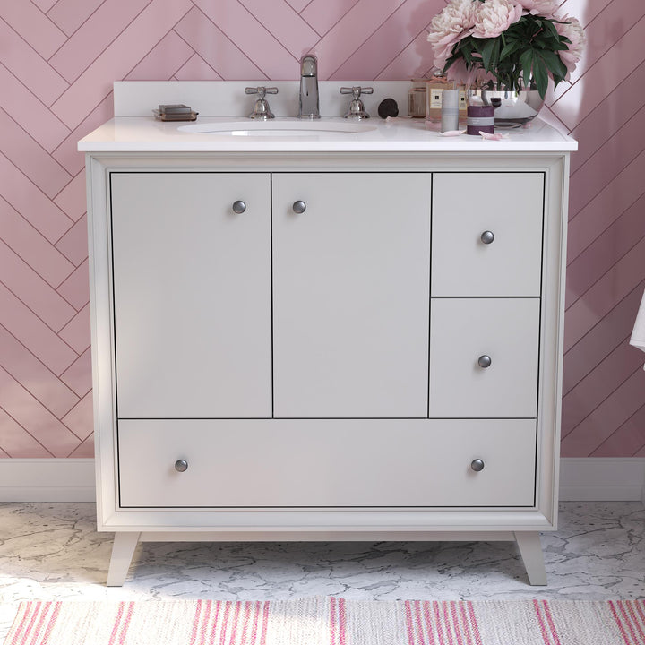 Bleeker Solid Wood Bathroom Vanity with Pre-Installed Oval Porcelain Sink - Gray - 36"