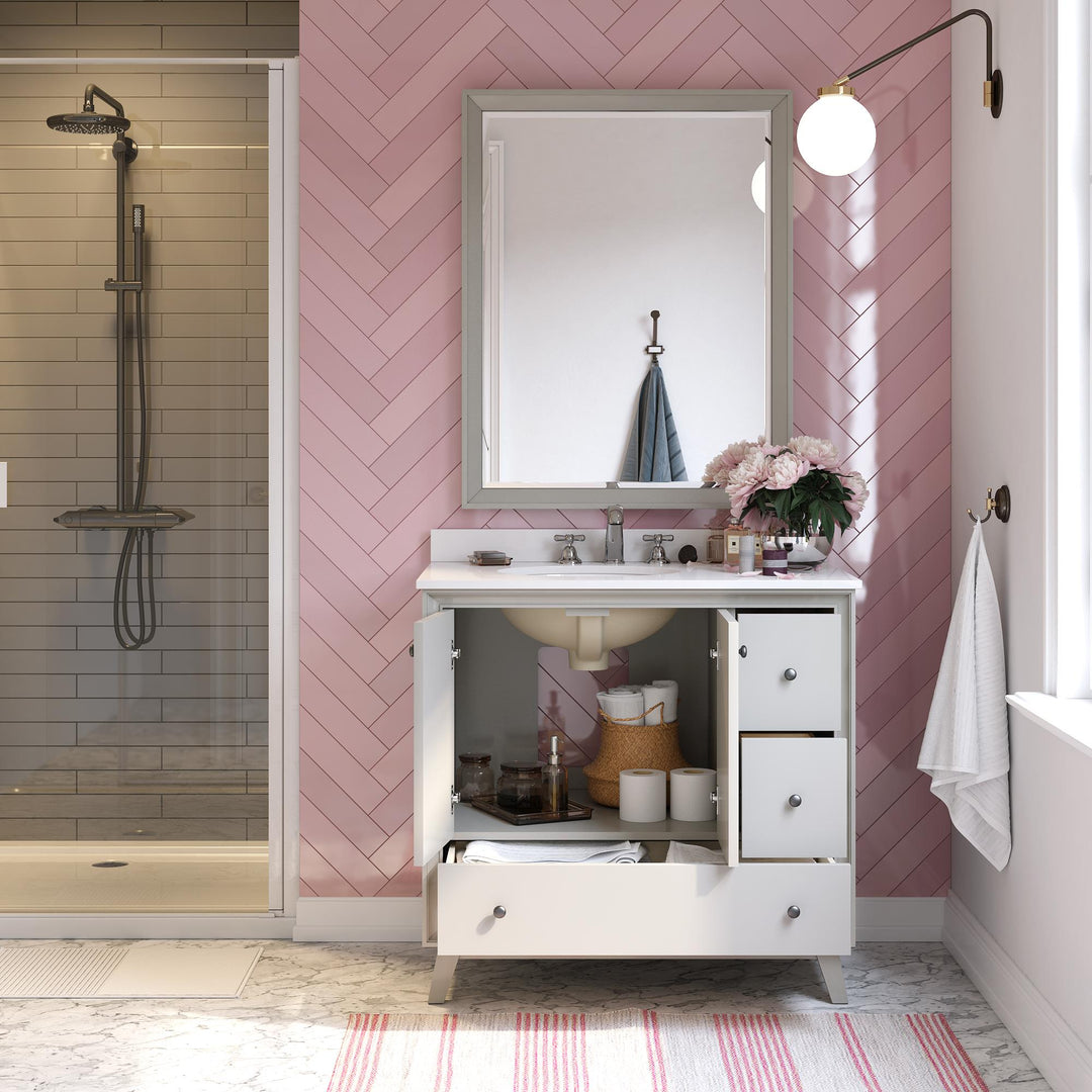 Bleeker Solid Wood Bathroom Vanity with Pre-Installed Oval Porcelain Sink - Gray - 36"