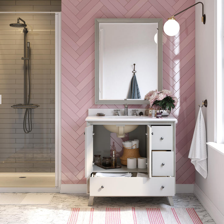 Bleeker Solid Wood Bathroom Vanity with Pre-Installed Oval Porcelain Sink - Gray - 36"