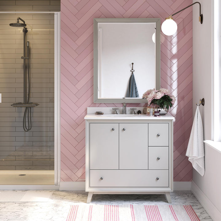 Bleeker Solid Wood Bathroom Vanity with Pre-Installed Oval Porcelain Sink - Gray - 36"