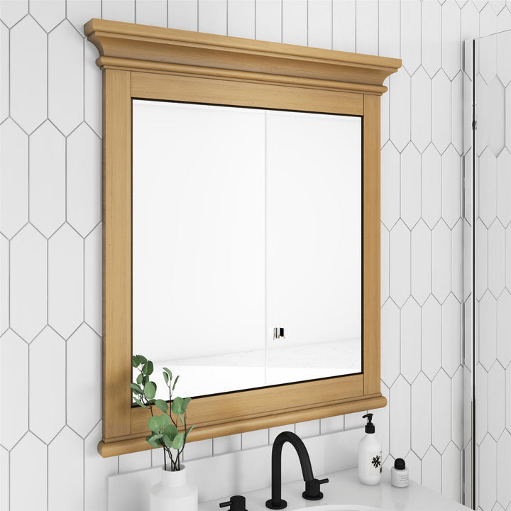 Monteray Beach 24 Inch Bathroom Mirror with Decorative Crown Molding - Natural Rustic - 30"