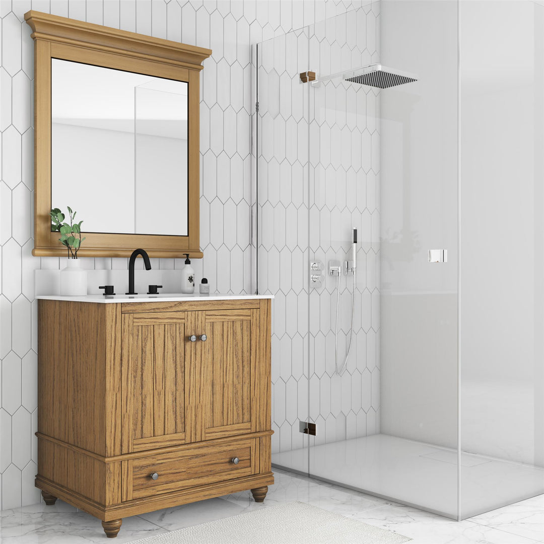 Monteray Beach 24 Inch Bathroom Mirror with Decorative Crown Molding - Natural Rustic - 30"