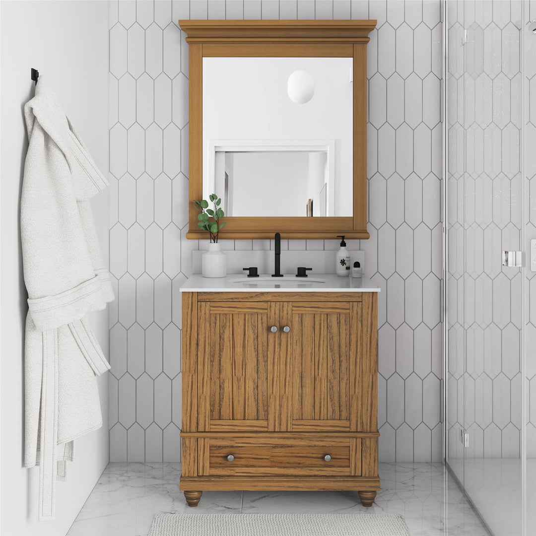 Monteray Beach 24 Inch Bathroom Mirror with Decorative Crown Molding - Natural Rustic - 30"