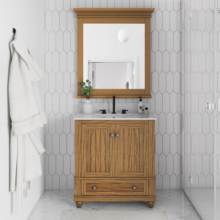 Monteray Beach 24 Inch Bathroom Mirror with Decorative Crown Molding - Natural Rustic - 30"