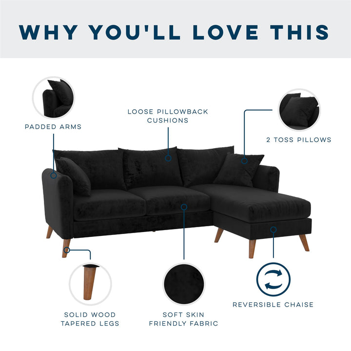 Magnolia Reversible Sectional Sofa with Pillows - Black