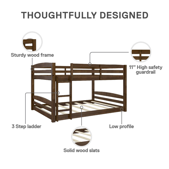 Sierra Full over Full Wood Bunk Bed, Converts into 2 Full Beds - Mocha - Full-Over-Full