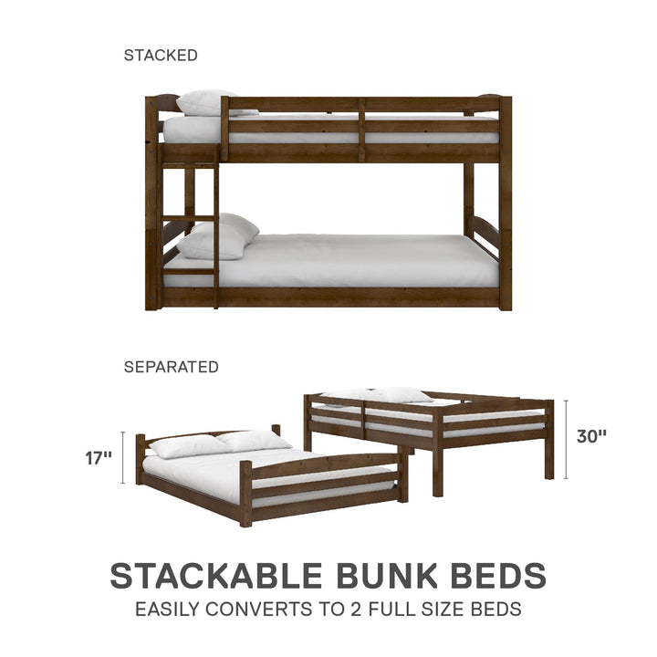 Sierra Full over Full Wood Bunk Bed, Converts into 2 Full Beds - Mocha - Full-Over-Full