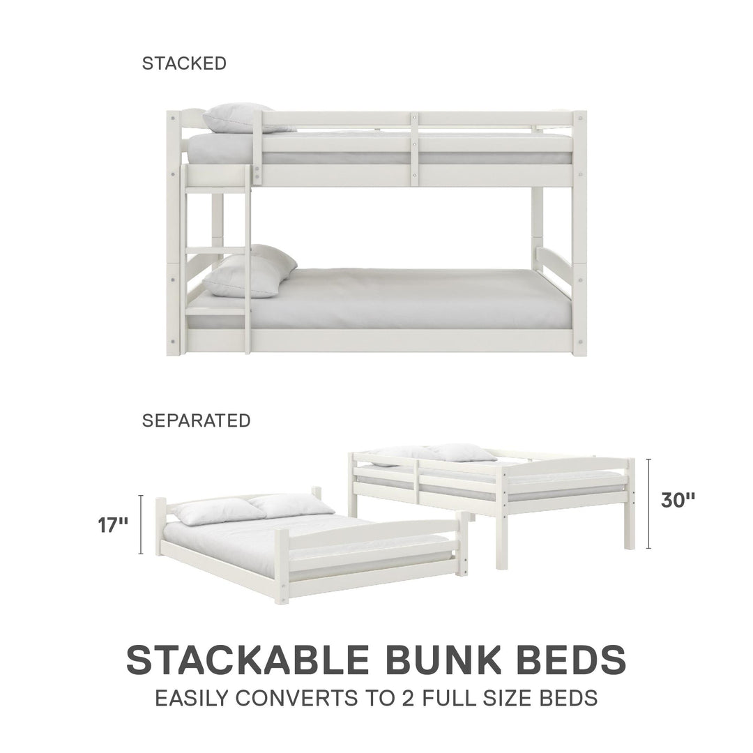 Sierra Full over Full Wood Bunk Bed, Converts into 2 Full Beds - White - Full-Over-Full