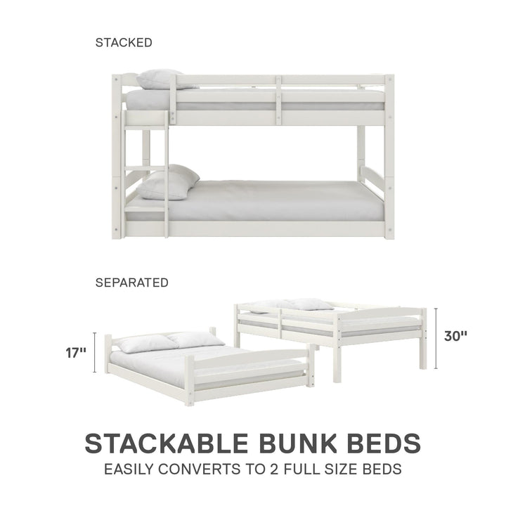 Sierra Full over Full Wood Bunk Bed, Converts into 2 Full Beds - White - Full-Over-Full