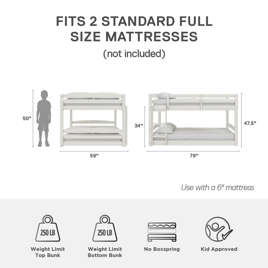 Sierra Full over Full Wood Bunk Bed, Converts into 2 Full Beds - White - Full-Over-Full