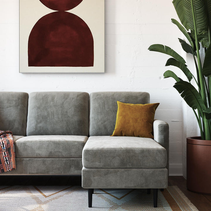 Liona Pillowback Sofa Sectional with Velvet Upholstery and Metal Legs - Light Gray