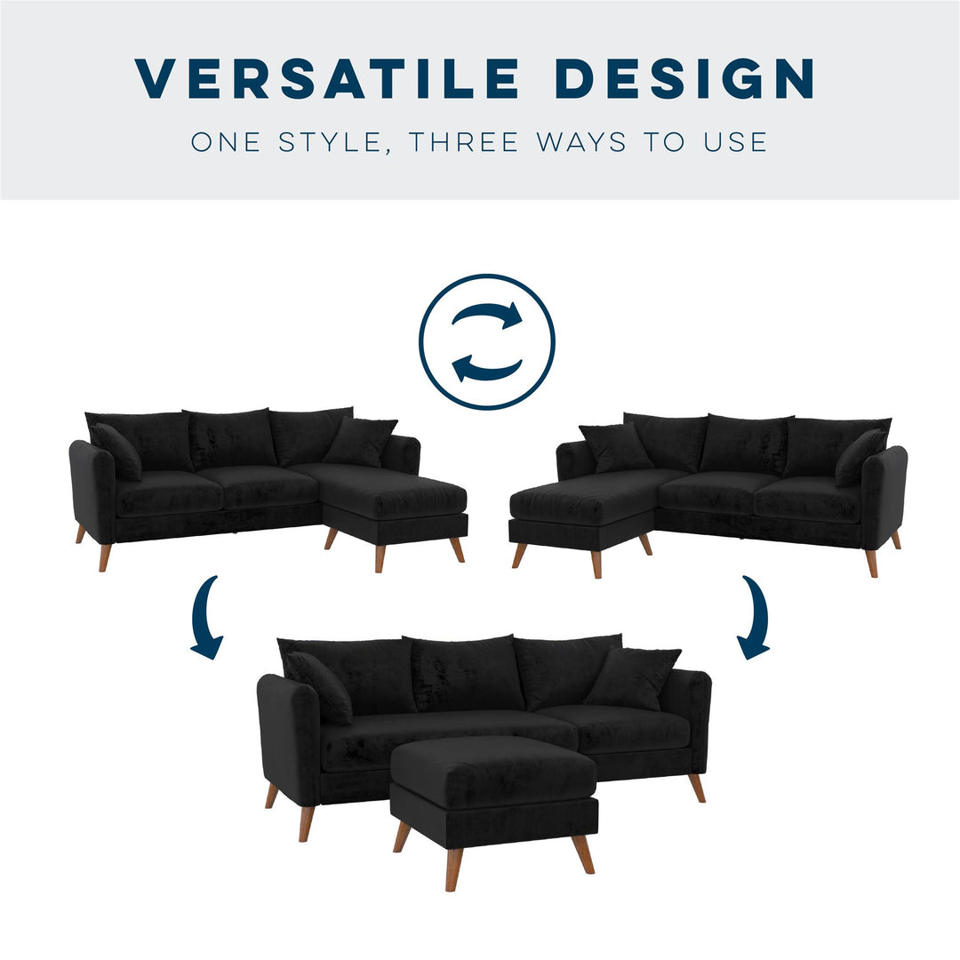 Magnolia Reversible Sectional Sofa with Pillows - Black