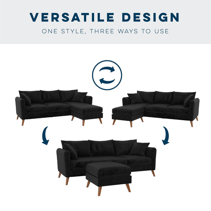 Magnolia Reversible Sectional Sofa with Pillows - Black