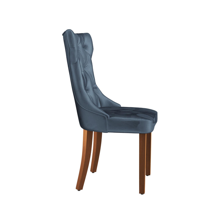 Stylish Tufted Hourglass Dining Chair Set -  Navy 