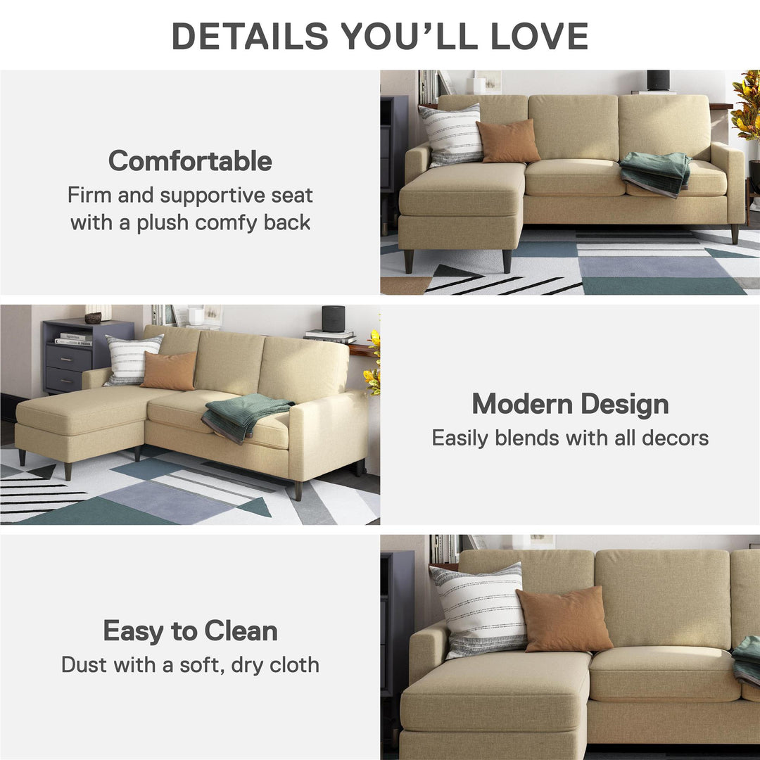 Kaci Linen Upholstered Reversible Sectional - Beige