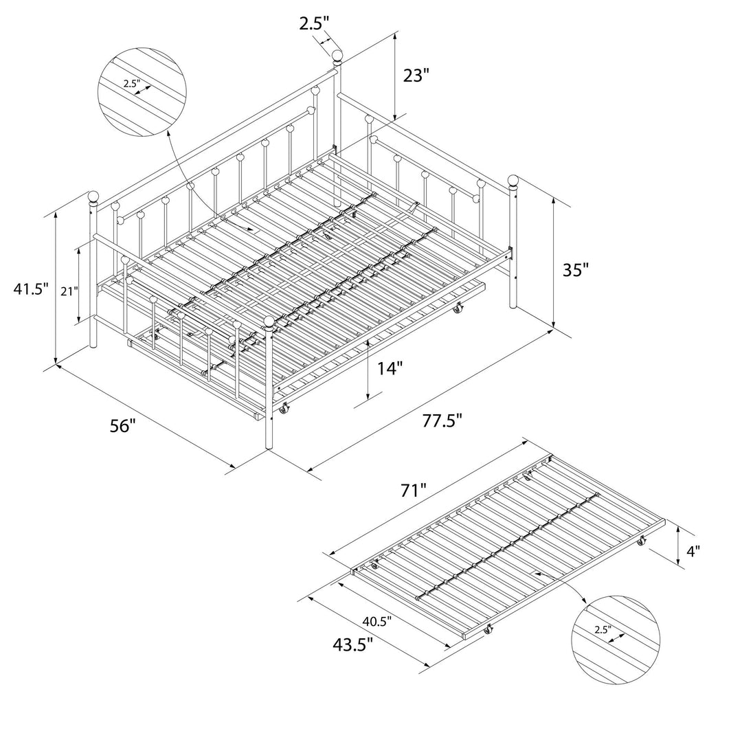 Manila Metal Daybed and Trundle Set with Sturdy Metal Frame and Slats - Bronze - Full