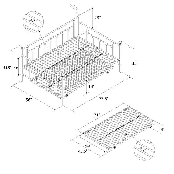 Manila Metal Daybed and Trundle Set with Sturdy Metal Frame and Slats - Bronze - Full