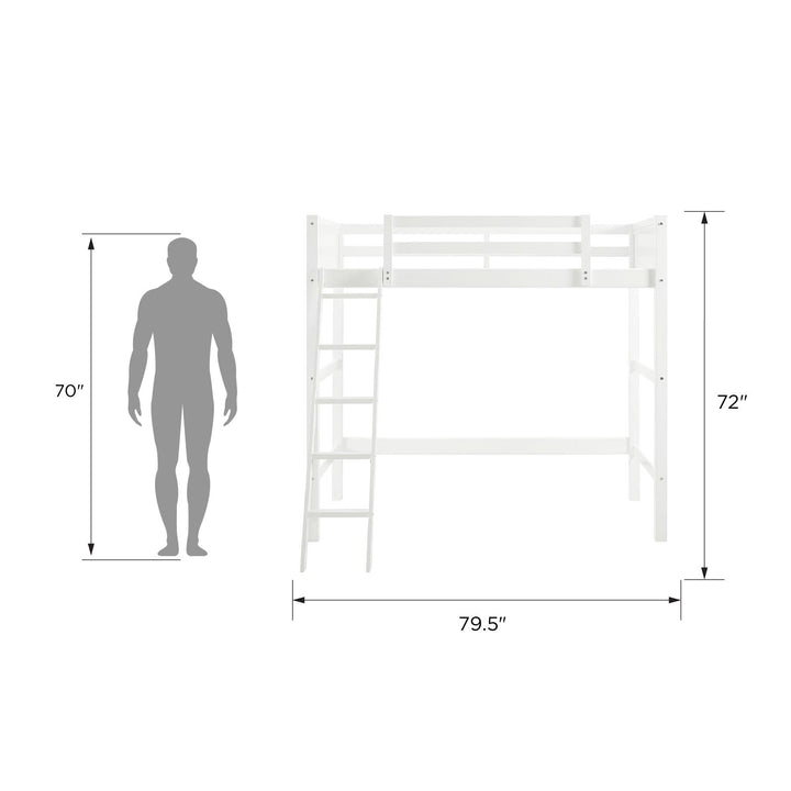 Your Zone Kiarah Twin Loft Bed with Ladder, White - White