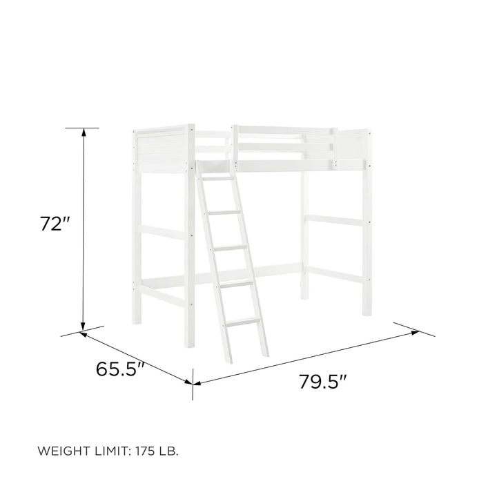 Your Zone Kiarah Twin Loft Bed with Ladder, White - White