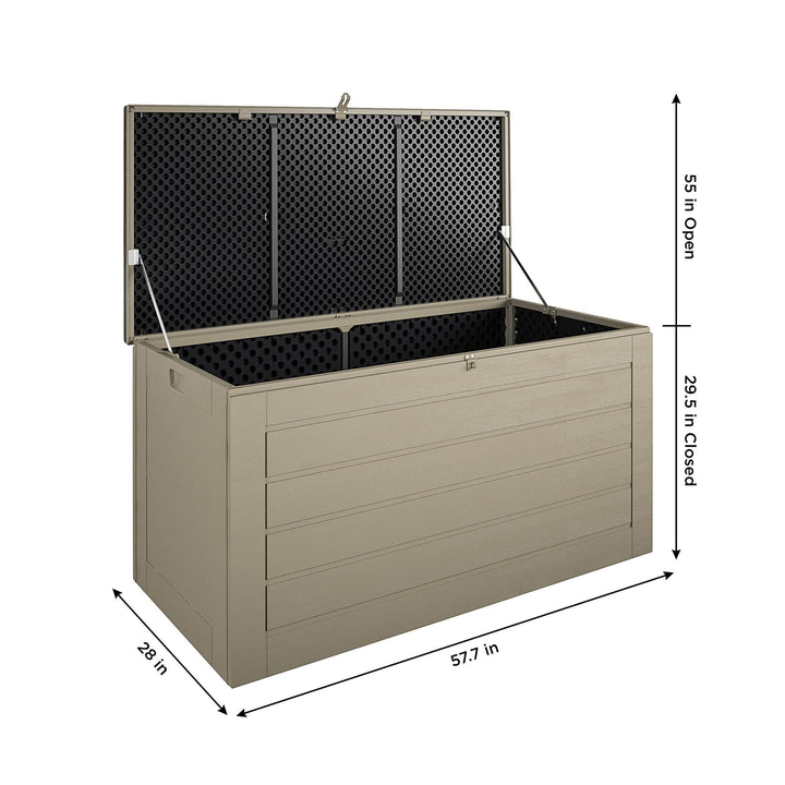 Outdoor Weather-Resistant Patio Deck Storage Box with Locking Hinge Design - Tan