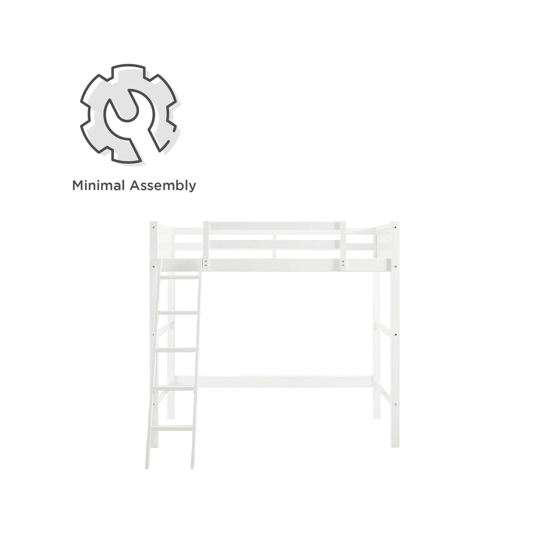 Your Zone Kiarah Twin Loft Bed with Ladder, White - White