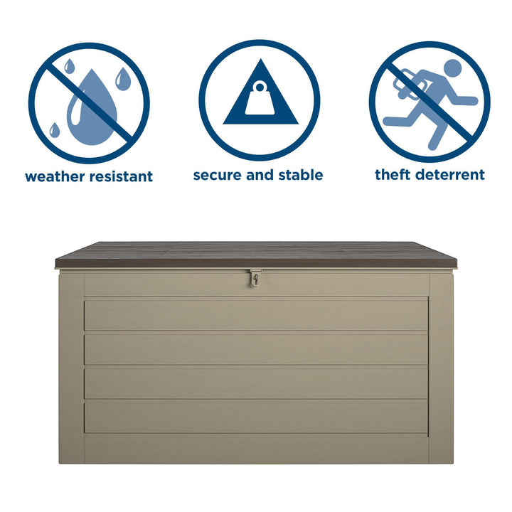 Outdoor Weather-Resistant Patio Deck Storage Box with Locking Hinge Design - Tan