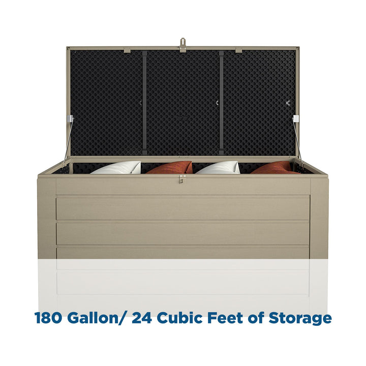 Outdoor Weather-Resistant Patio Deck Storage Box with Locking Hinge Design - Tan