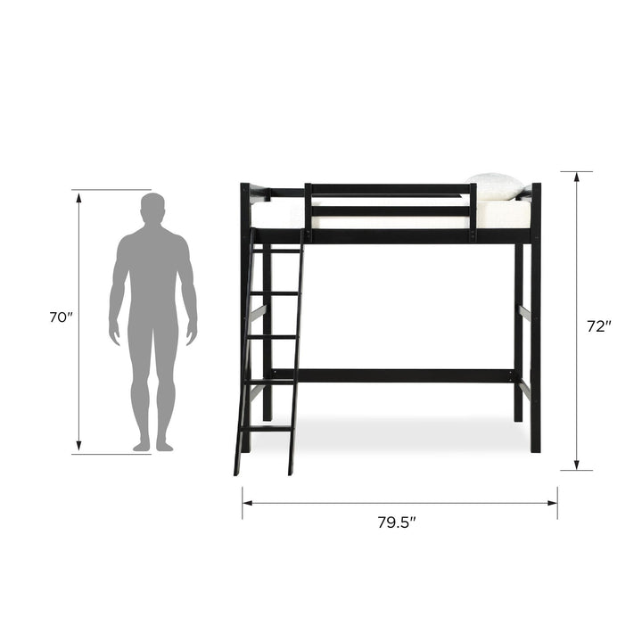 Your Zone Kiarah Twin Loft Bed with Ladder, Black - Black