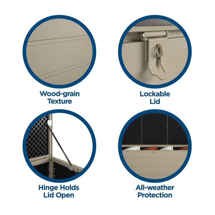 Outdoor Weather-Resistant Patio Deck Storage Box with Locking Hinge Design - Tan