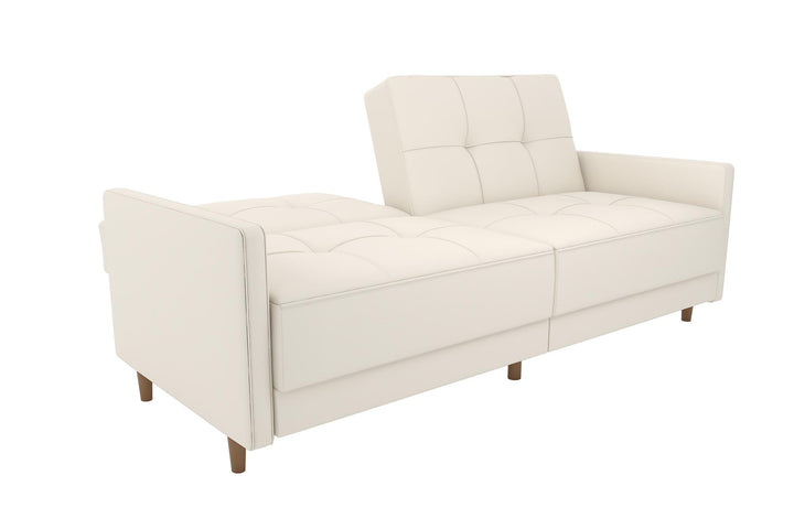 Andora Tufted Upholstered Coil Futon with Wooden Legs - White