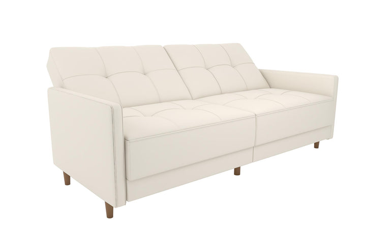 Andora Tufted Upholstered Coil Futon with Wooden Legs - White