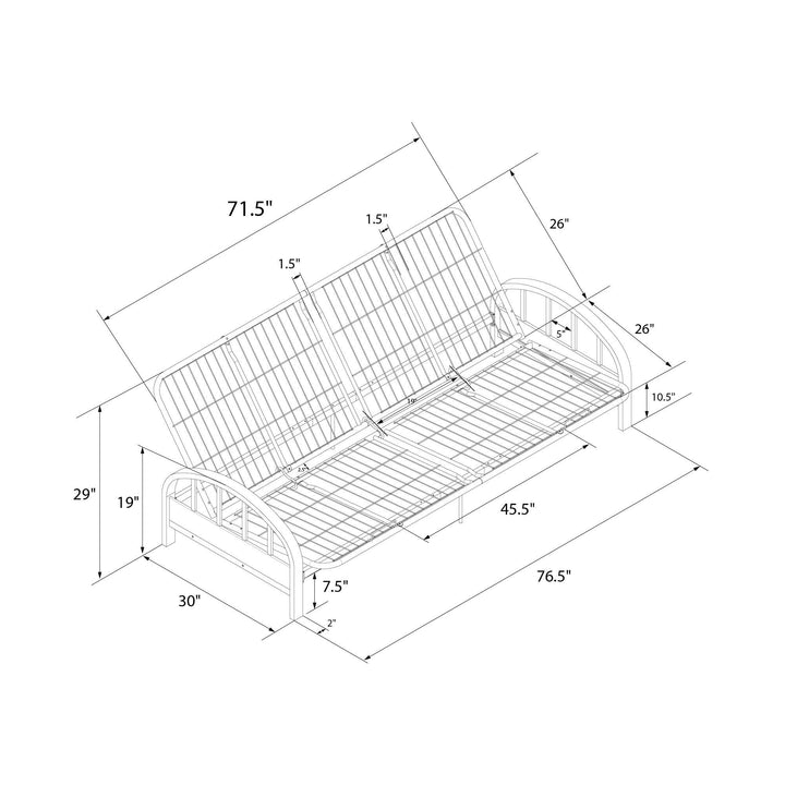 Ailee Metal Full Size Futon Frame with Multiple Reclining Positions - Silver