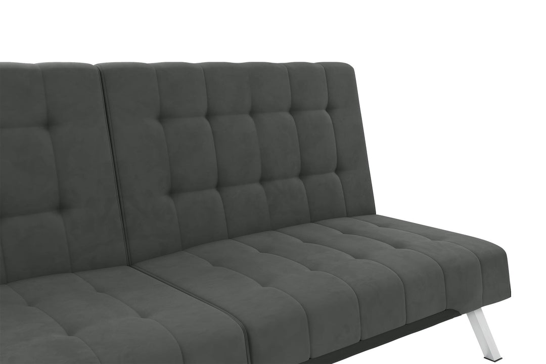 Emily Split-Back Upholstered 2 Seat Convertible Futon - Grey Velvet