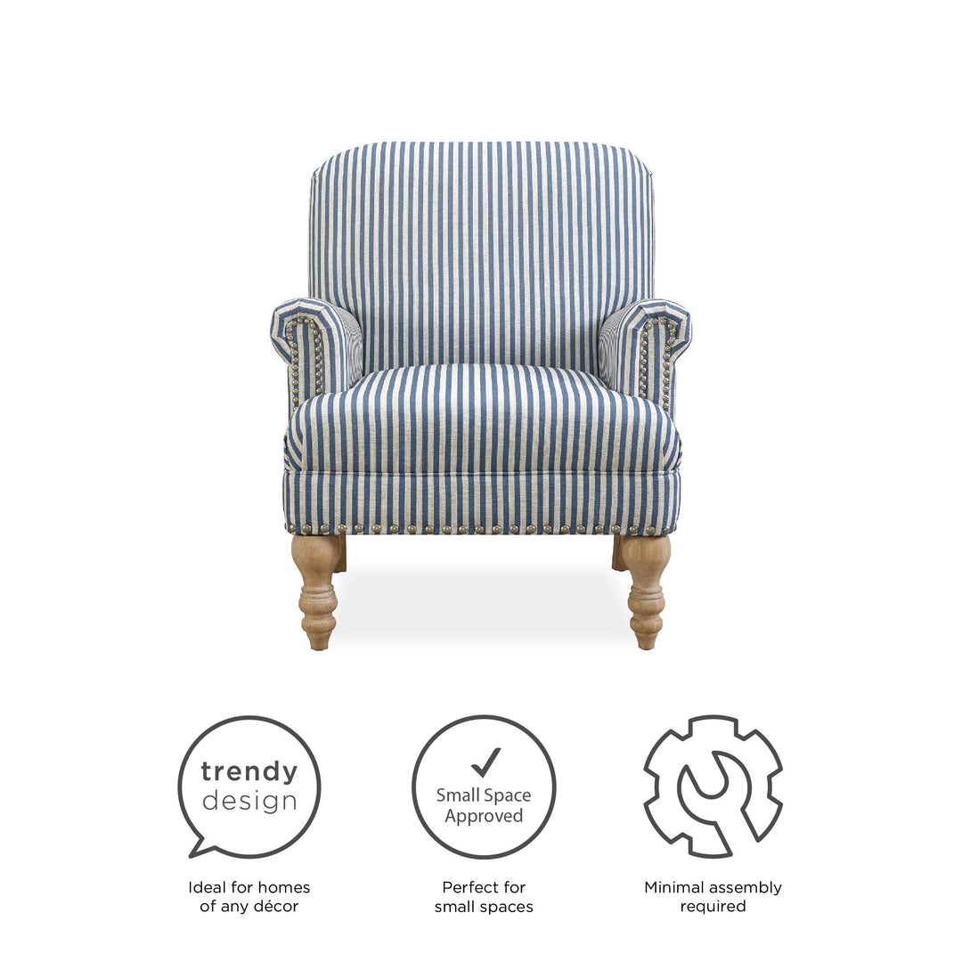 Upholstered Accent Chair Solid Wood Feet Jaya -  Blue Stripe