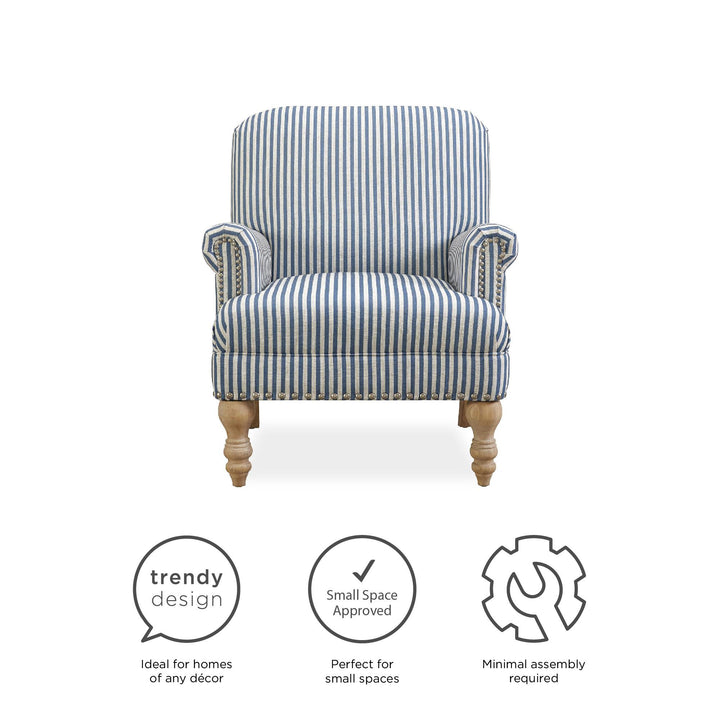 Upholstered Accent Chair Solid Wood Feet Jaya -  Blue Stripe
