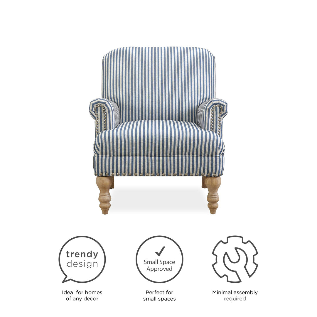 Jaya Upholstered Accent Chair with Solid Wood Feet - Blue Stripe