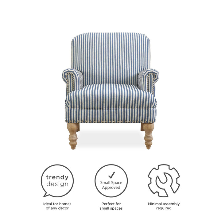 Jaya Upholstered Accent Chair with Solid Wood Feet - Blue Stripe
