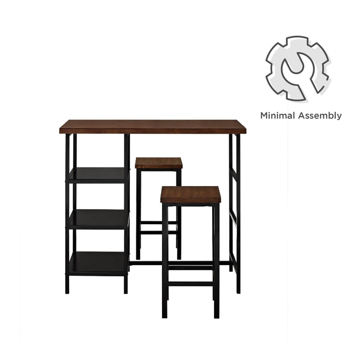 Durable metal and wood dining combo -  Dark Mahogany