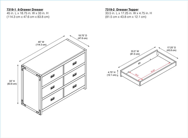 Stylish 6-Drawer Wood Dresser -  Graphite Blue