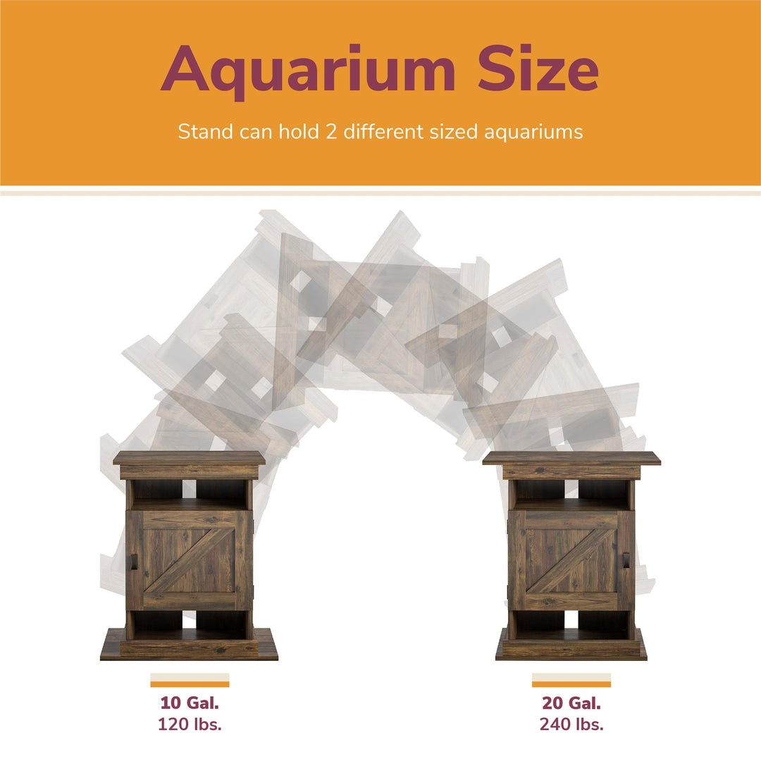 Flipper Farmington Rustic Farmhouse Aquarium Stand For 10 or 20 Gallon Tank - Rustic