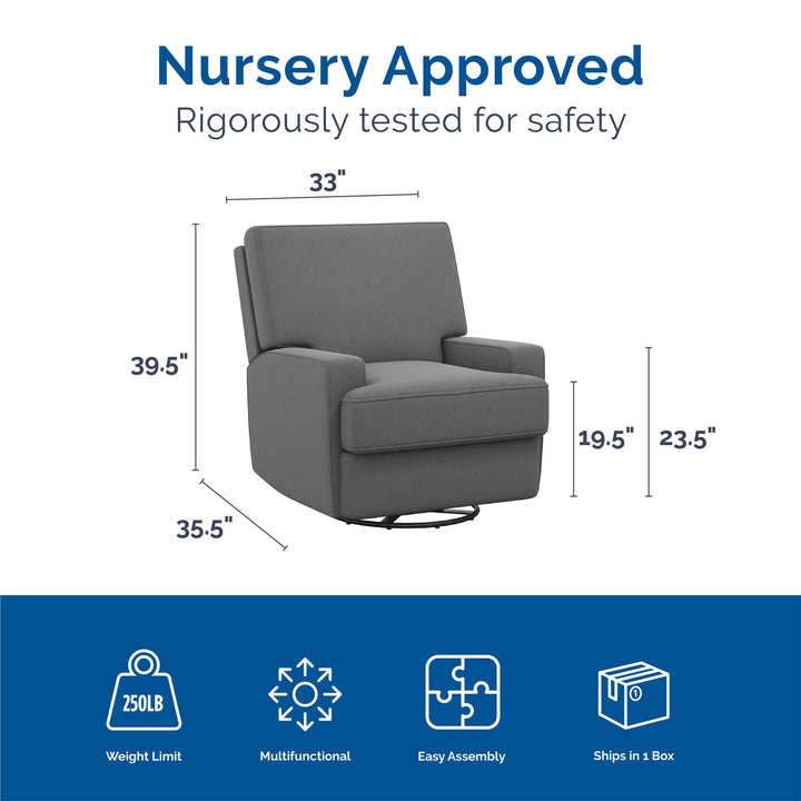 Rylan Upholstered Swivel Glider Recliner Chair with Square Back - Dark Gray