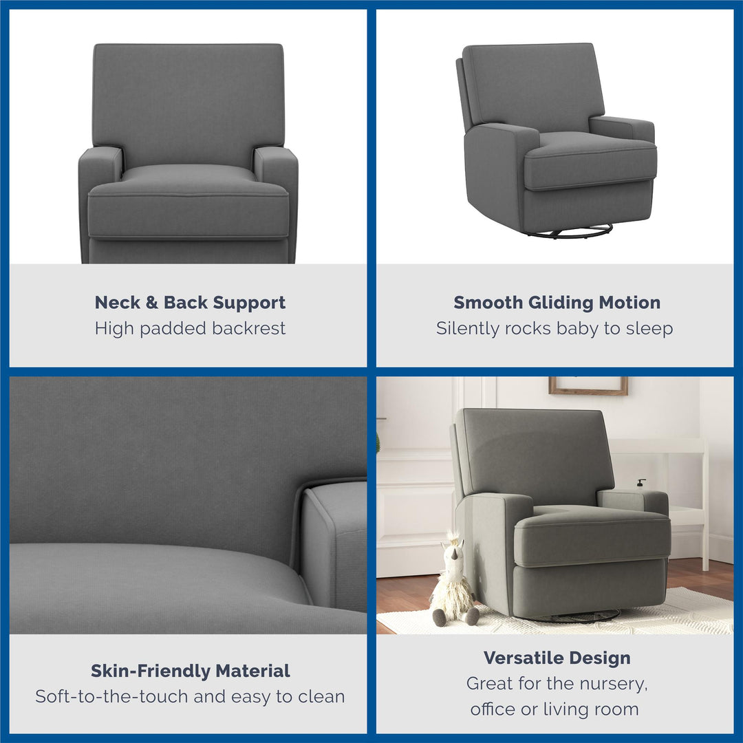Rylan Upholstered Swivel Glider Recliner Chair with Square Back - Dark Gray