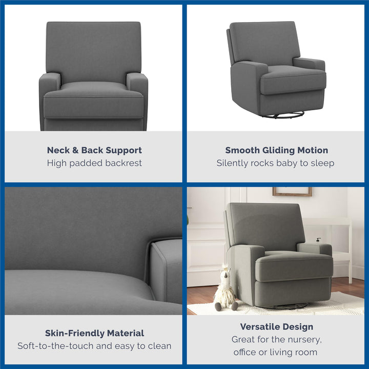 Rylan Upholstered Swivel Glider Recliner Chair with Square Back - Dark Gray