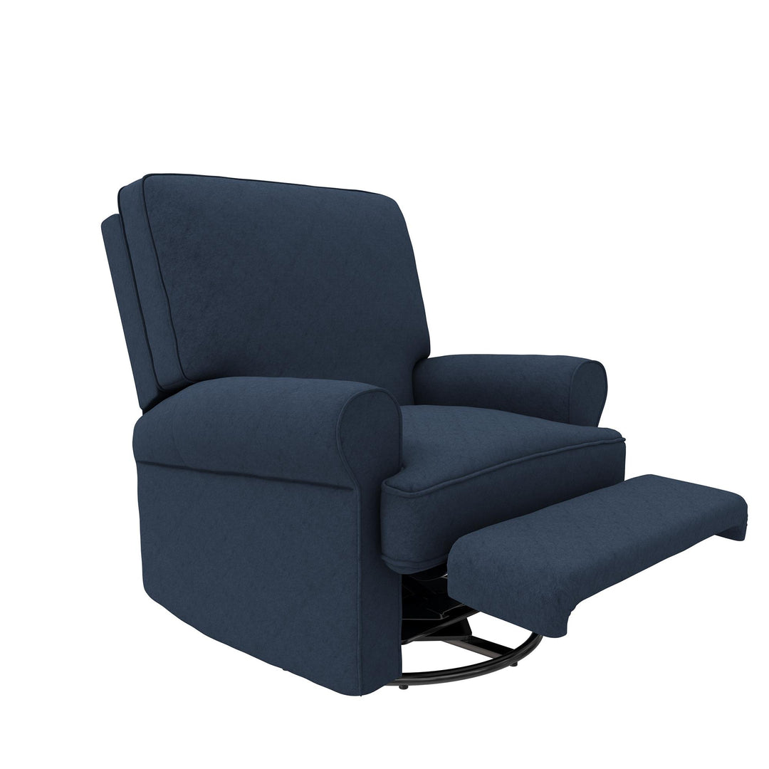 Tiana Swivel Glider Recliner Chair with Big Roll Arms and Pillowback - Navy