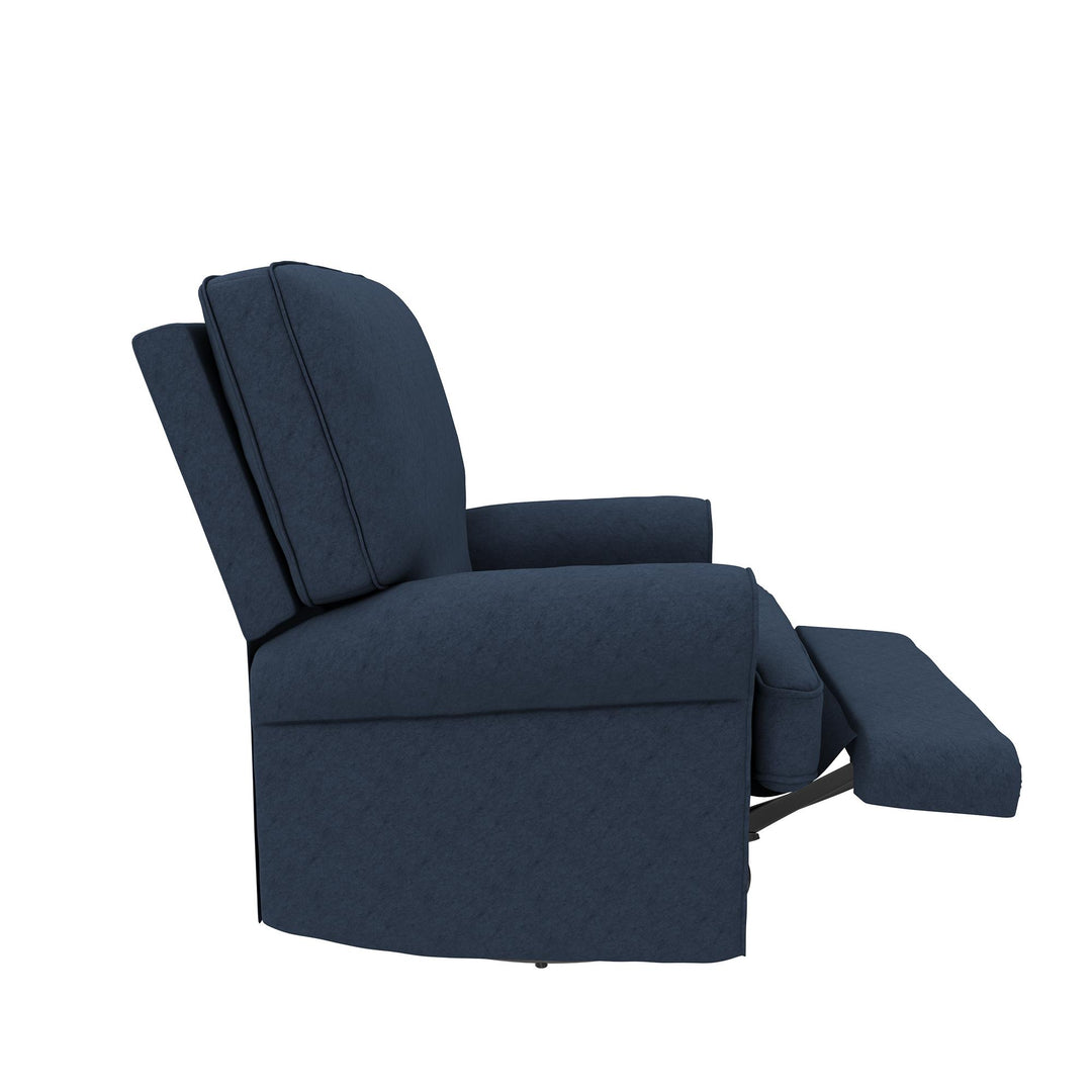 Tiana Swivel Glider Recliner Chair with Big Roll Arms and Pillowback - Navy